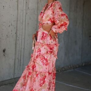 L'ATISTE Pink Floral Ruffle Dress